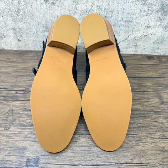 Cole Haan black suede Jensynn booties, buckle black leather ankle boots, size 8 - Picture 2 of 7